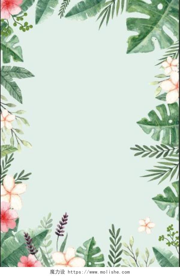 夏季夏天清新绿色植物花朵电商海报背景素材